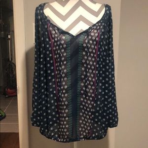 Plus size long sleeve blue top